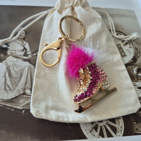 Pink and Gold Ice Skate Keychain - Picture 1 of 10